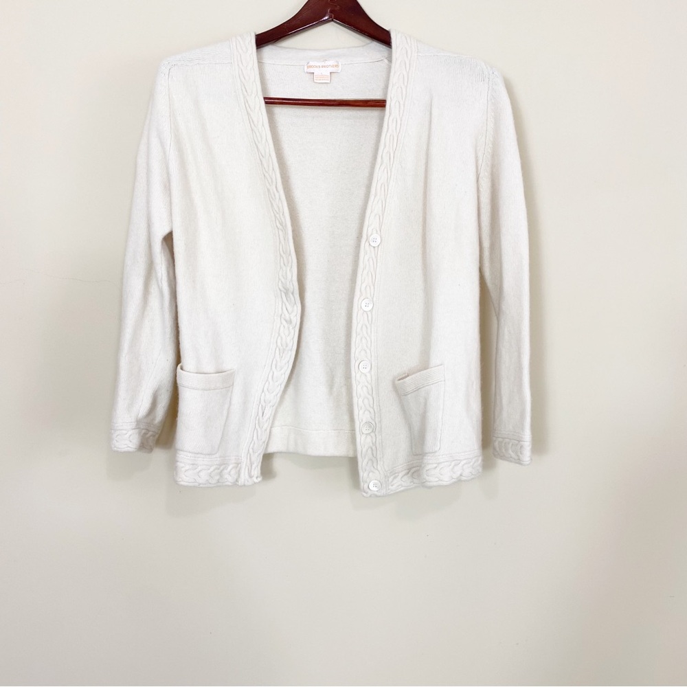 Brooks Brothers Cardigan Sweater Beige With Pockets  100% Lambswool Size L